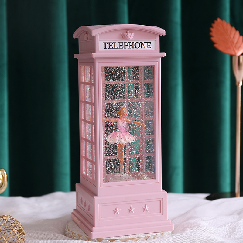 Forgó balerina zenélő doboz, kézzel festett gyanta figura, rajzfilmszerű stílus, injekciós öntéses kivitel, kristálygömb dísz