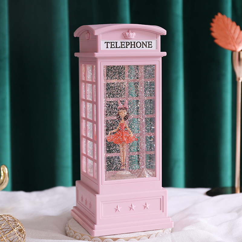 Forgó balerina zenélő doboz, kézzel festett gyanta figura, rajzfilmszerű stílus, injekciós öntéses kivitel, kristálygömb dísz