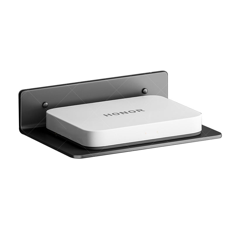 Fali routertartó polc ragasztóval, alumínium anyag, 1 réteg, modern minimalista dizájn WiFi eszközök és set-top boxhoz