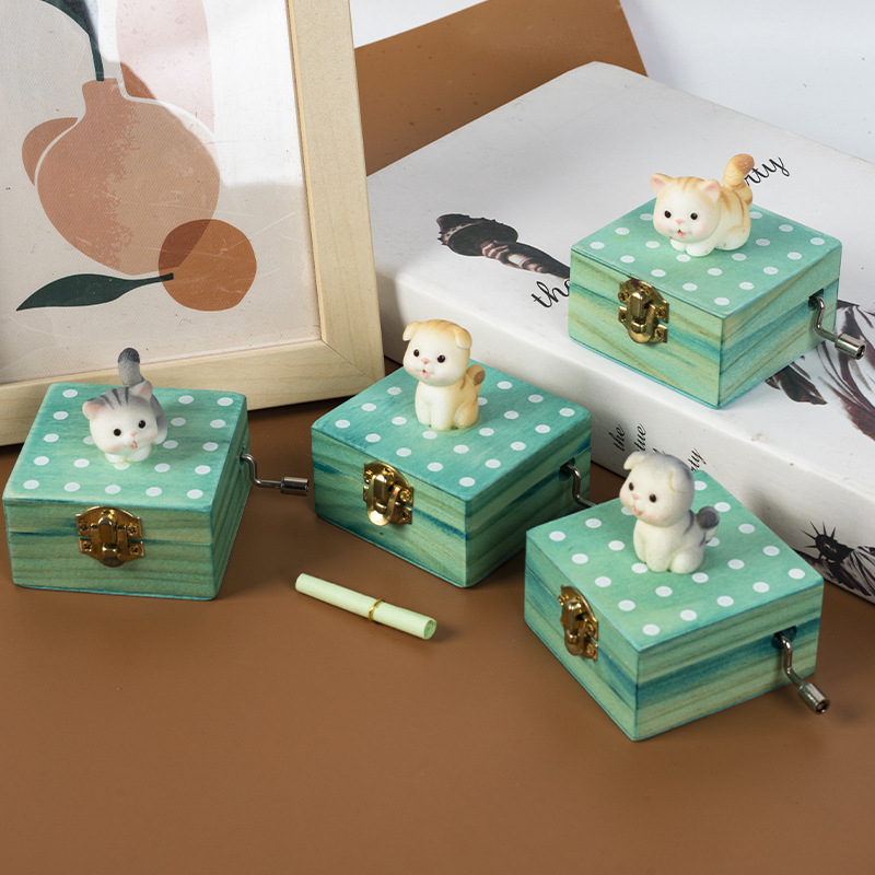 Drevena ručna glazbena kutija za interakciju roditelja i djeteta, dizajn mačka i pas (Brend Mu Yue Ying; Materijal: drvo; Prilagodba: Da; Logo otisnut; Obrada: Brušenje)