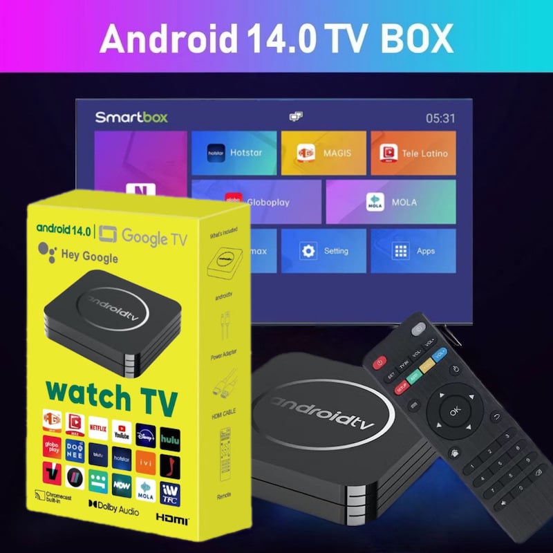 Android TV Box, štvorjadrový procesor, 1 GB RAM, 8GB/64GB/128GB vnútorná pamäť, 1080p, HDMI, USB, Wi‑Fi, Ethernet