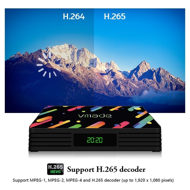 Vmade K-6 4K DVB-T2 set-top box, dvojjadrový procesor, 1 GB RAM, H.265, USB/HDMI/SCART