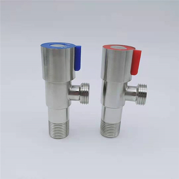 Csiszolt rozsdamentes acélból készült szögletes szelep, háromutas vízvezeték-szelep fürdőszobához és konyhához, 0,7 MPa üzemi nyomás, anyag: 201 rozsdamentes acél