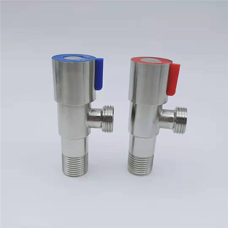 Csiszolt rozsdamentes acélból készült szögletes szelep, háromutas vízvezeték-szelep fürdőszobához és konyhához, 0,7 MPa üzemi nyomás, anyag: 201 rozsdamentes acél