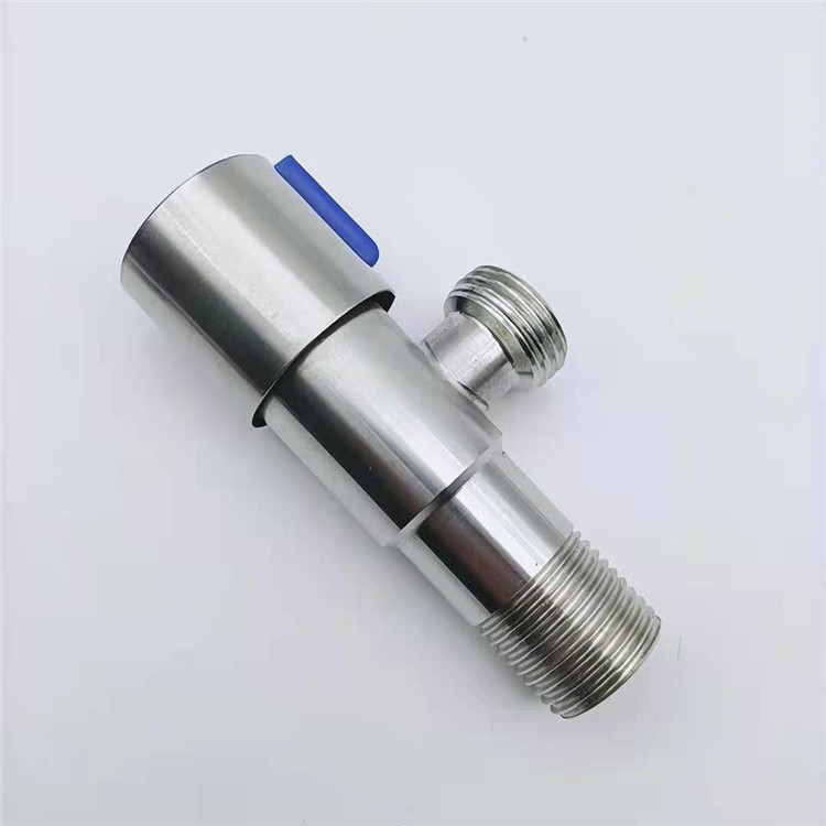 Csiszolt rozsdamentes acélból készült szögletes szelep, háromutas vízvezeték-szelep fürdőszobához és konyhához, 0,7 MPa üzemi nyomás, anyag: 201 rozsdamentes acél