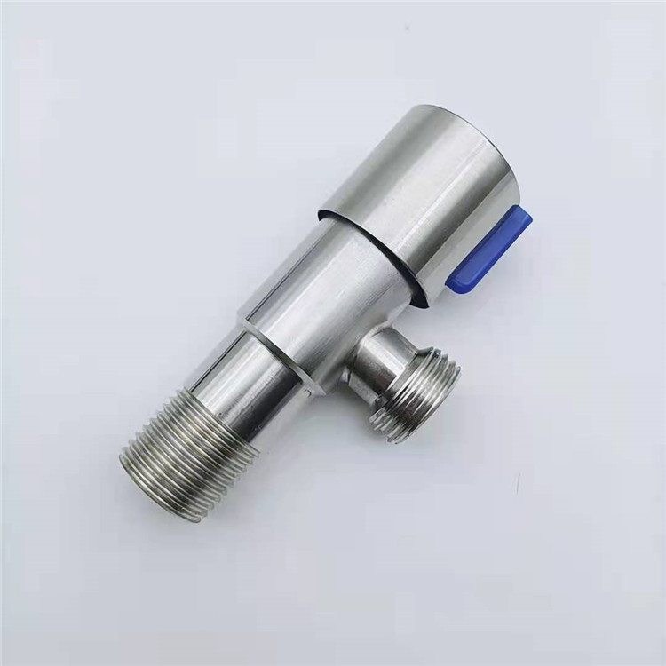 Csiszolt rozsdamentes acélból készült szögletes szelep, háromutas vízvezeték-szelep fürdőszobához és konyhához, 0,7 MPa üzemi nyomás, anyag: 201 rozsdamentes acél