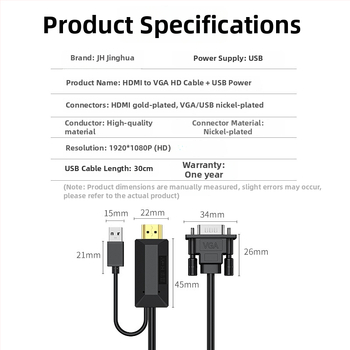 HDMI na VGA konverzný kábel Z128C, meďný jadro, pokročilý čip, dĺžka 1–10 m