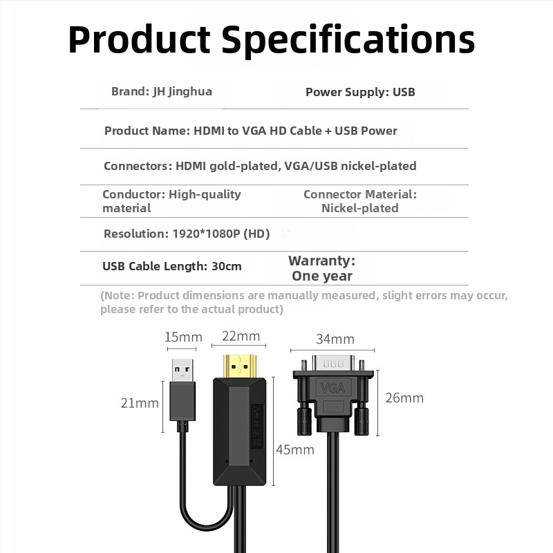 HDMI na VGA konverzný kábel Z128C, meďný jadro, pokročilý čip, dĺžka 1–10 m