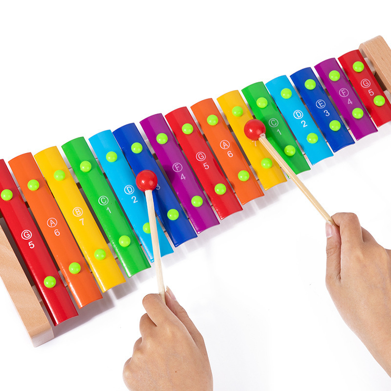 Glockenspiel pentru copii, instrument de percuție manual, 15-ton, oțel inoxidabil