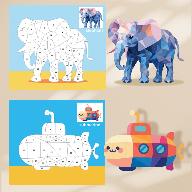 Dječji 3D geometrijski kolažni puzzle – plošni papirnati puzzle, DIY s OEM logom, uzrast 4–6 godina