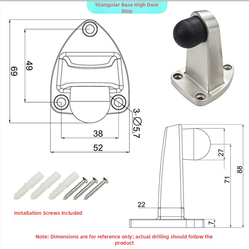Ajtóstopper 304 rozsdamentes acélból, kefés felület, padlóra szerelés, kézi működtetés, modern egyszerű stílus
