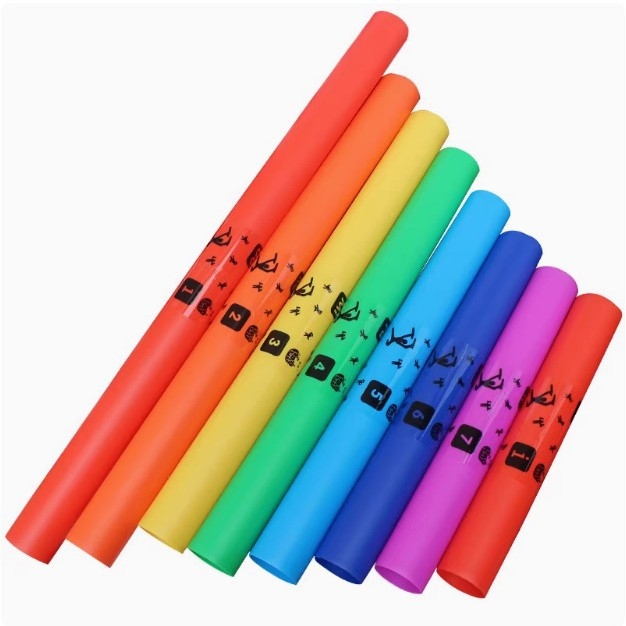 Tuburi muzicale Orff pentru copii, cu opt note, model 0001, 15 seturi în cutie