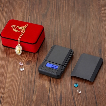HT-8161 електронна джобна везна за бижута, диапазон 100 г–500 г, резолюция 0,01–0,1 г, захранване 2×AAA батерии