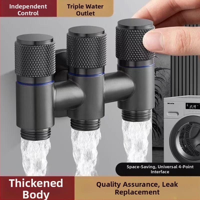 Mosógép beömlő szelep: 1 bemenet, 3 kimenet, automatikus vízstop, 4-utas elosztó, cink ötvözet, modern stílus, testreszabás elérhető