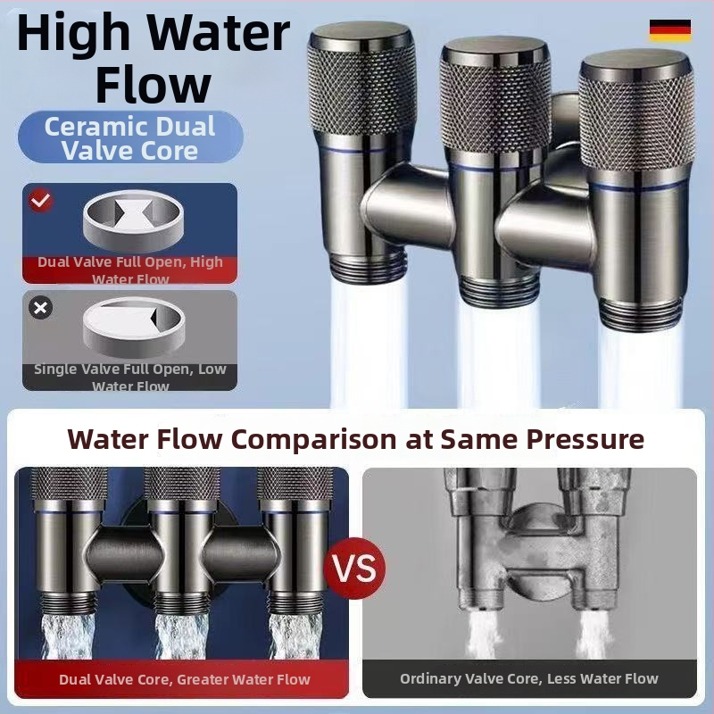 Mosógép beömlő szelep: 1 bemenet, 3 kimenet, automatikus vízstop, 4-utas elosztó, cink ötvözet, modern stílus, testreszabás elérhető