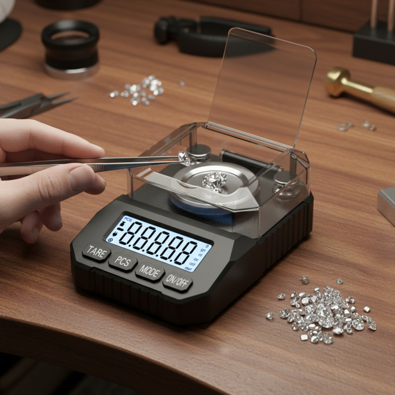 Cântar digital miligram pentru bijuterii, AJY Q007 — Electronic, 50 g/0.001 g, 2 baterii AAA