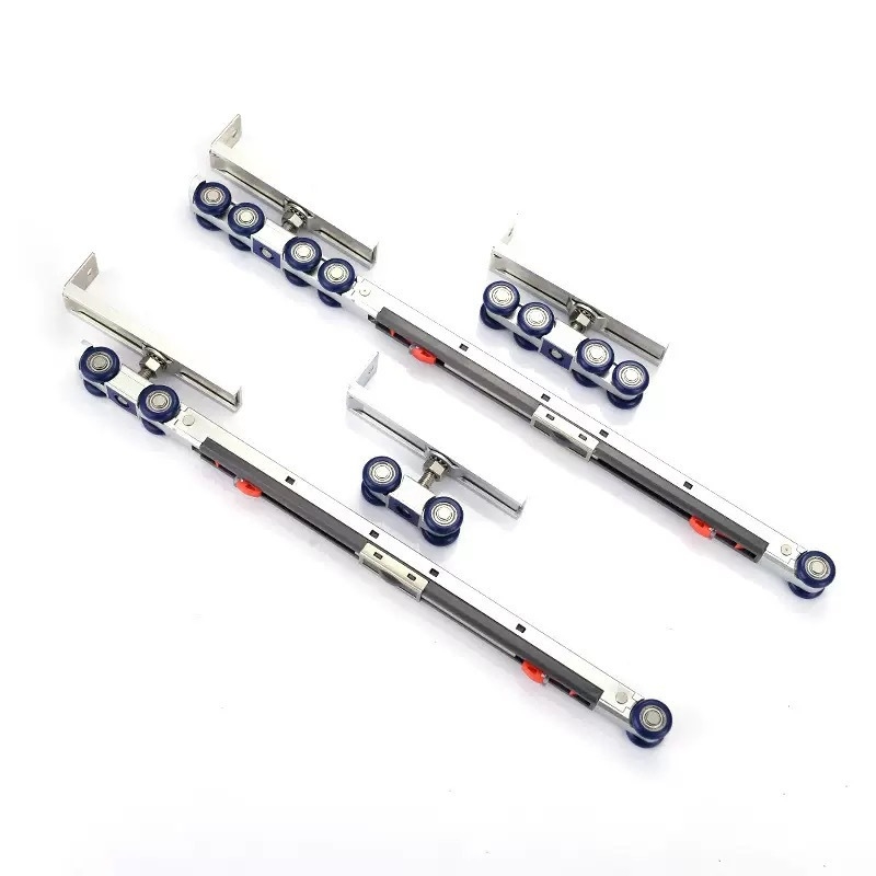 Kétirányú csendes töltős görgő tolóajtókhoz hidraulikus csillapítással — Anyagok: cinkötvözet, nylon, rozsdamentes acél; Alkalmas tömörfa ajtókhoz, rozsdamentes acél keretű ajtókhoz, konyhai és gardrób ajtókhoz