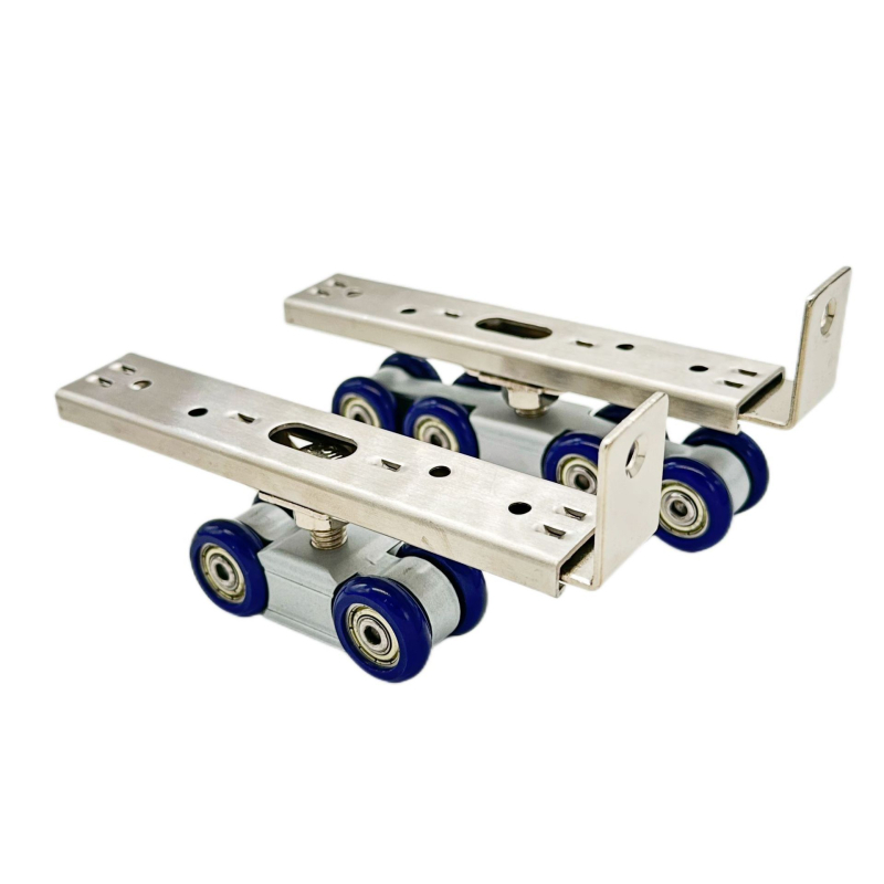 Kétirányú csendes töltős görgő tolóajtókhoz hidraulikus csillapítással — Anyagok: cinkötvözet, nylon, rozsdamentes acél; Alkalmas tömörfa ajtókhoz, rozsdamentes acél keretű ajtókhoz, konyhai és gardrób ajtókhoz