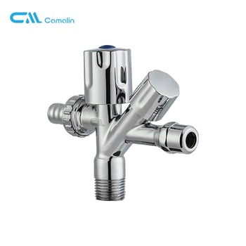 Mosógéphez kapcsoló csap kettős kimenettel és háromutas szeleppel, sárgarézből, modell Cml2430, alkalmas mosógéphez, WC-hez, vízmelegítőhöz és víztisztítóhoz