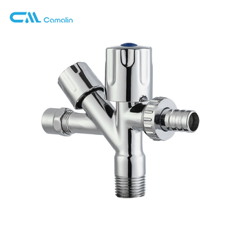 Mosógéphez kapcsoló csap kettős kimenettel és háromutas szeleppel, sárgarézből, modell Cml2430, alkalmas mosógéphez, WC-hez, vízmelegítőhöz és víztisztítóhoz