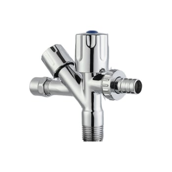 Mosógéphez kapcsoló csap kettős kimenettel és háromutas szeleppel, sárgarézből, modell Cml2430, alkalmas mosógéphez, WC-hez, vízmelegítőhöz és víztisztítóhoz