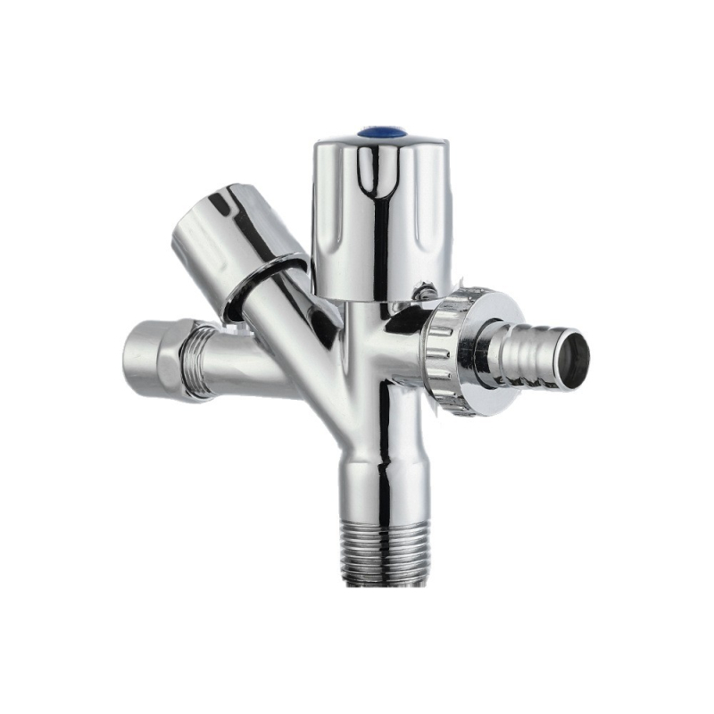 Mosógéphez kapcsoló csap kettős kimenettel és háromutas szeleppel, sárgarézből, modell Cml2430, alkalmas mosógéphez, WC-hez, vízmelegítőhöz és víztisztítóhoz