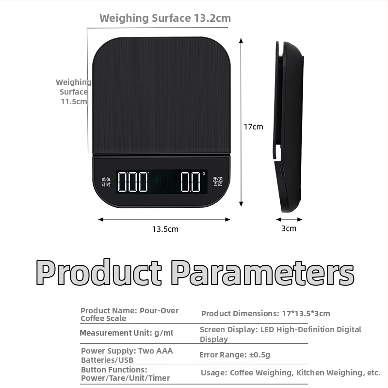 BethjiaM MS-R40 Kuhinjska vaga za kavu s automatskim tajmerom, USB punjiva, kapacitet 3–5 kg, preciznost 0,1 g