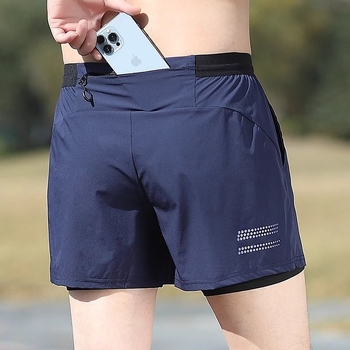 Ανδρικά σορτς για μαραθώνιο με επένδυση ice silk, γρήγορο στέγνωμα, τσέπη για κινητό, μήκος 3/4, πολυεστερικό ύφασμα