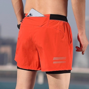 Ανδρικά σορτς για μαραθώνιο με επένδυση ice silk, γρήγορο στέγνωμα, τσέπη για κινητό, μήκος 3/4, πολυεστερικό ύφασμα