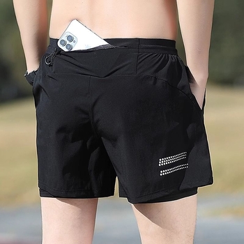 Ανδρικά σορτς για μαραθώνιο με επένδυση ice silk, γρήγορο στέγνωμα, τσέπη για κινητό, μήκος 3/4, πολυεστερικό ύφασμα