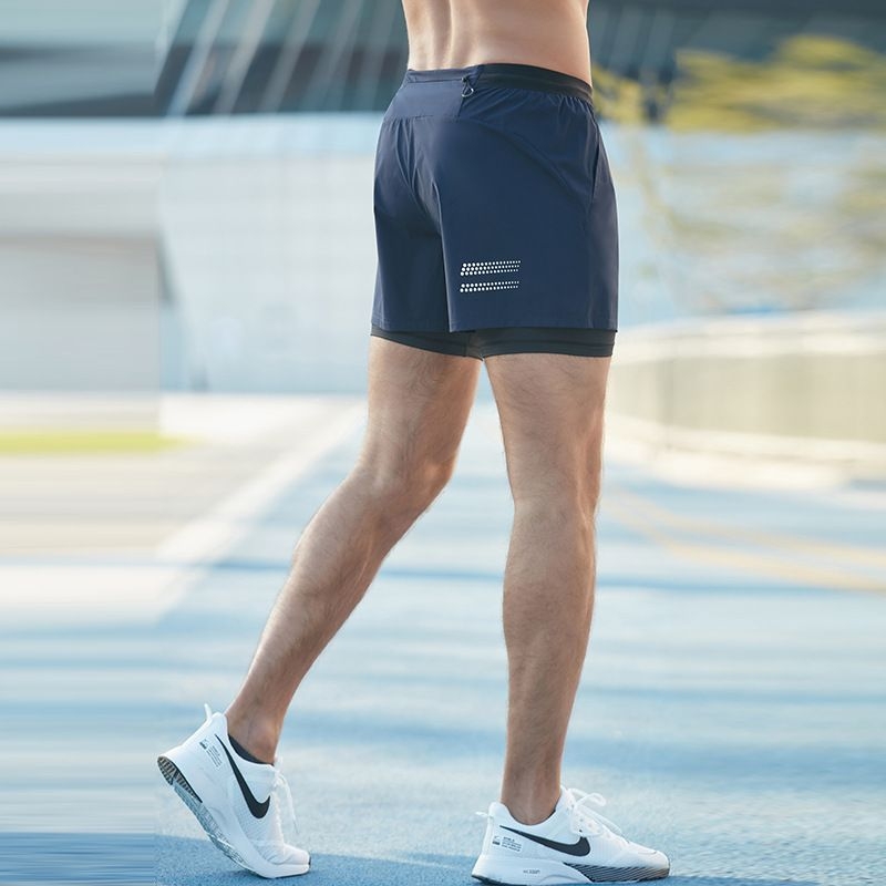 Ανδρικά σορτς για μαραθώνιο με επένδυση ice silk, γρήγορο στέγνωμα, τσέπη για κινητό, μήκος 3/4, πολυεστερικό ύφασμα