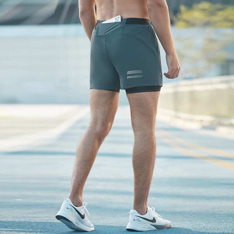 Ανδρικά σορτς για μαραθώνιο με επένδυση ice silk, γρήγορο στέγνωμα, τσέπη για κινητό, μήκος 3/4, πολυεστερικό ύφασμα