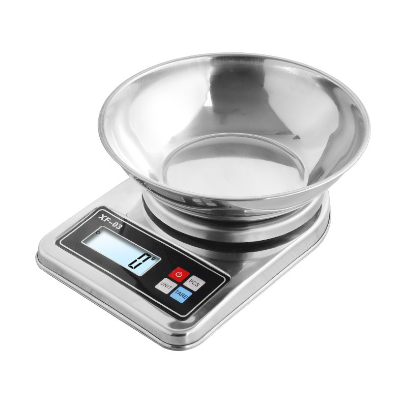 Kuhinjska vaga za gram iz nehrđajućeg čelika, elektronička vaga za hranu s LCD zaslonom, kapacitet 3–5 kg, model XF-03