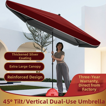 45°-os dőléssel rendelkező stand napernyő, négyszögletes kupolával, UPF50+ napvédő, szél- és esőálló, kézi nyitás-zárás, logó testreszabható