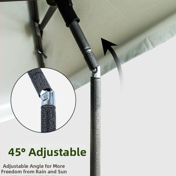 45°-os dőléssel rendelkező stand napernyő, négyszögletes kupolával, UPF50+ napvédő, szél- és esőálló, kézi nyitás-zárás, logó testreszabható