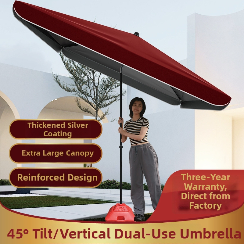 45°-os dőléssel rendelkező stand napernyő, négyszögletes kupolával, UPF50+ napvédő, szél- és esőálló, kézi nyitás-zárás, logó testreszabható