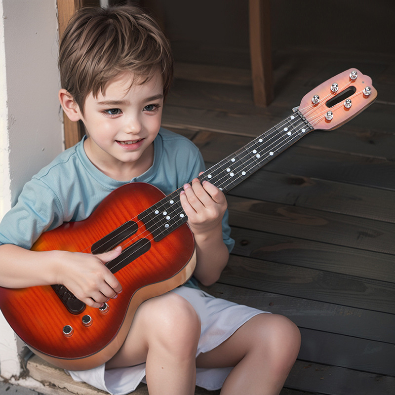 Edukativna interaktivna gitara/bas glazbena igračka za djecu — plastična konstrukcija, Chenghui brand, uzrast 4–6 godina.