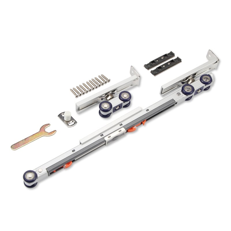 Двунасочена хидравлична демпферираща ролка за плъзгащи врати (материал: цинкова сплав + нейлон; дебелина на стената: 2 мм; диаметър на вала: 10 мм; радиус на жлеба за въже: 14 мм; максимално натоварване: 60 кг)