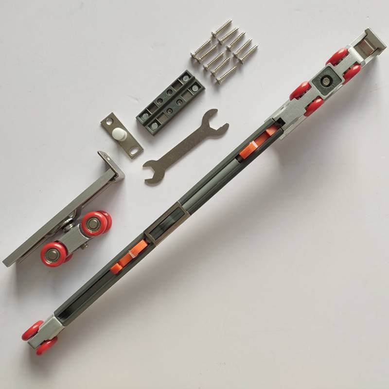 Двунасочена хидравлична демпферираща ролка за плъзгащи врати (материал: цинкова сплав + нейлон; дебелина на стената: 2 мм; диаметър на вала: 10 мм; радиус на жлеба за въже: 14 мм; максимално натоварване: 60 кг)