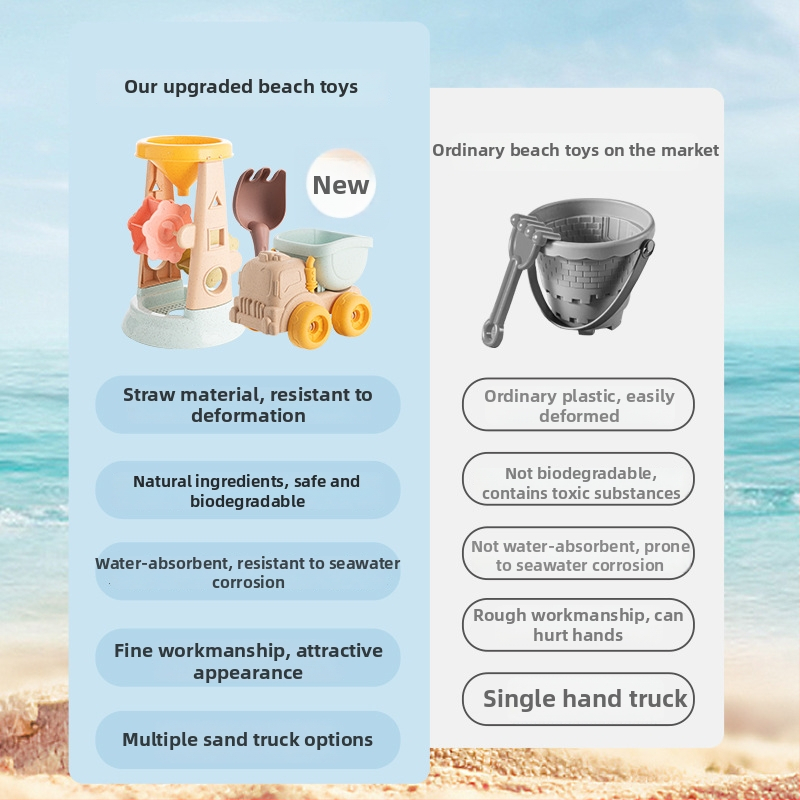 Emperor Плажни играчки за деца – комплект за пясък и водни игри с кофа и лопатка, от пшенична слама, за деца 0–3 г