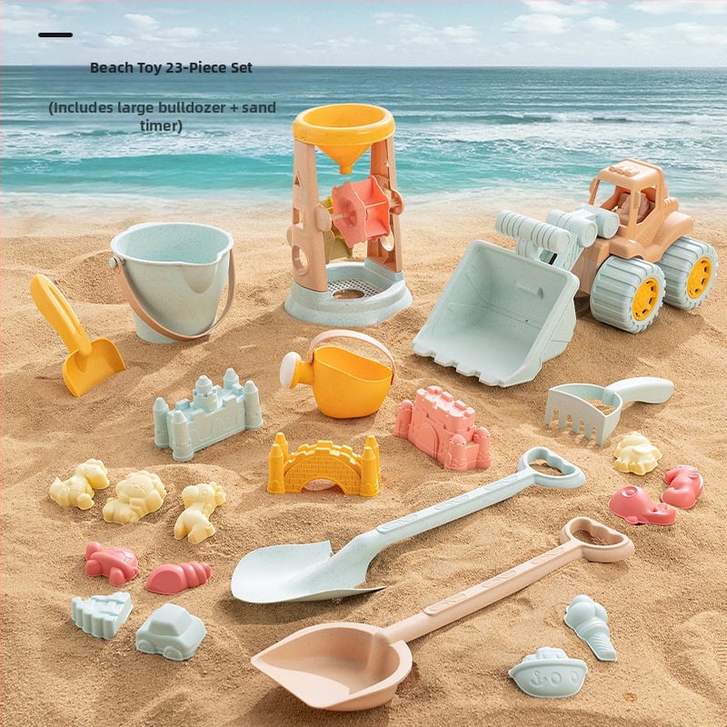 Emperor Плажни играчки за деца – комплект за пясък и водни игри с кофа и лопатка, от пшенична слама, за деца 0–3 г