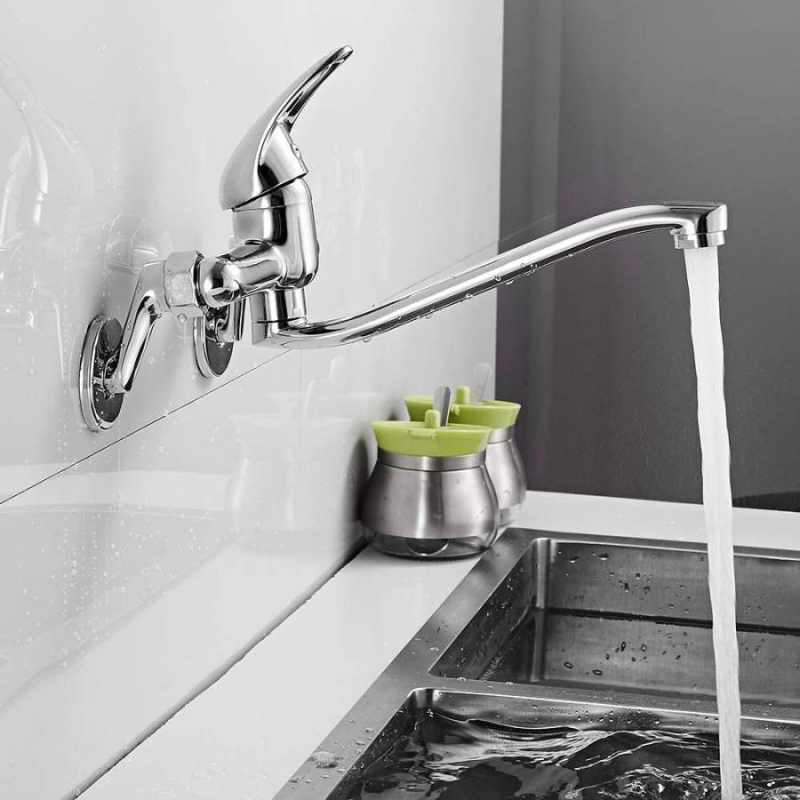 Zidni okretni miješajući faucet za kuhinju i perilicu rublja – bakarna legura, keramički disk ventil, radna temperatura 90°C