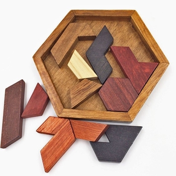 Britanski drveni Tangram slagalica – 3D puzzle s hexagonalnim oblicima – edukativna igra za djecu 0–3 godine