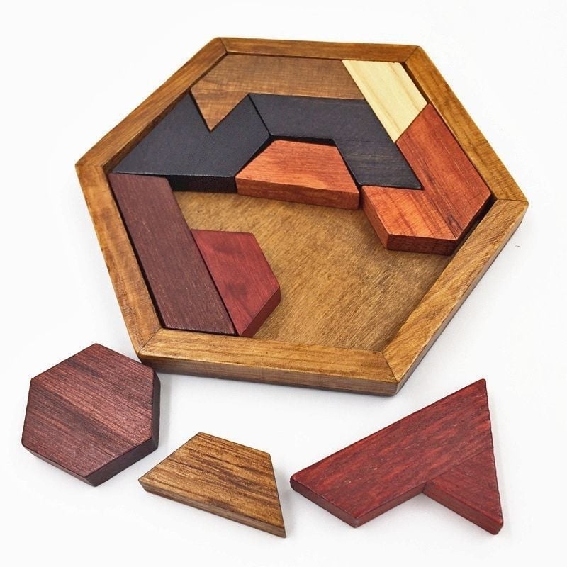 Britanski drveni Tangram slagalica – 3D puzzle s hexagonalnim oblicima – edukativna igra za djecu 0–3 godine