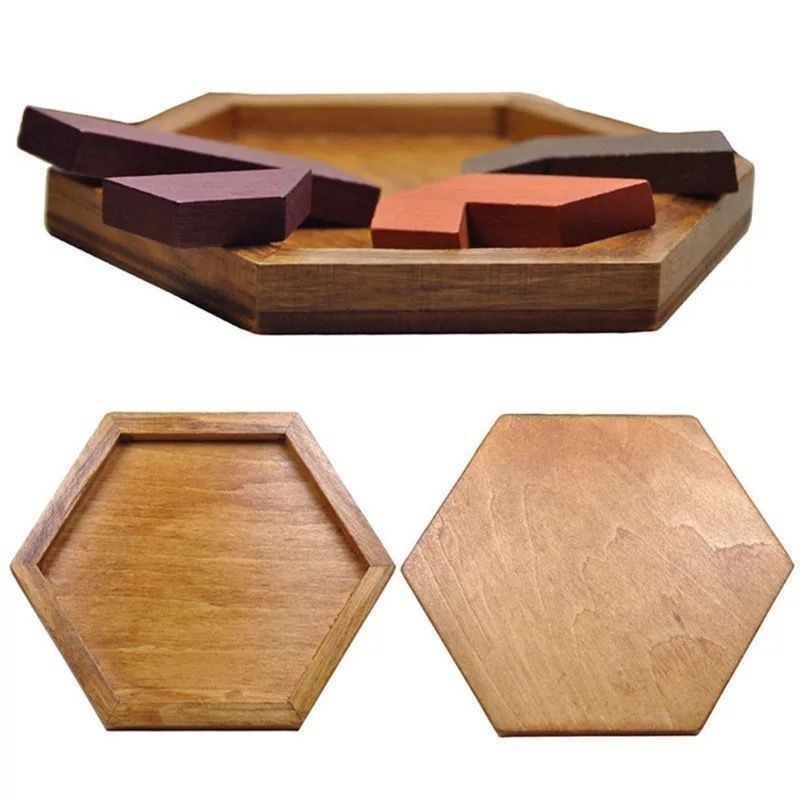 Britanski drveni Tangram slagalica – 3D puzzle s hexagonalnim oblicima – edukativna igra za djecu 0–3 godine