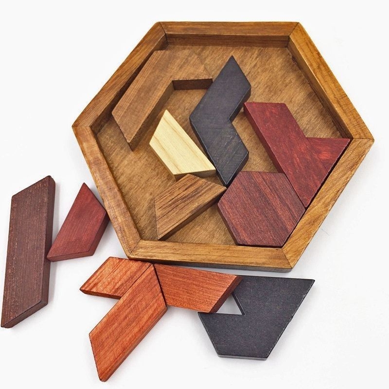 Britanski drveni Tangram slagalica – 3D puzzle s hexagonalnim oblicima – edukativna igra za djecu 0–3 godine