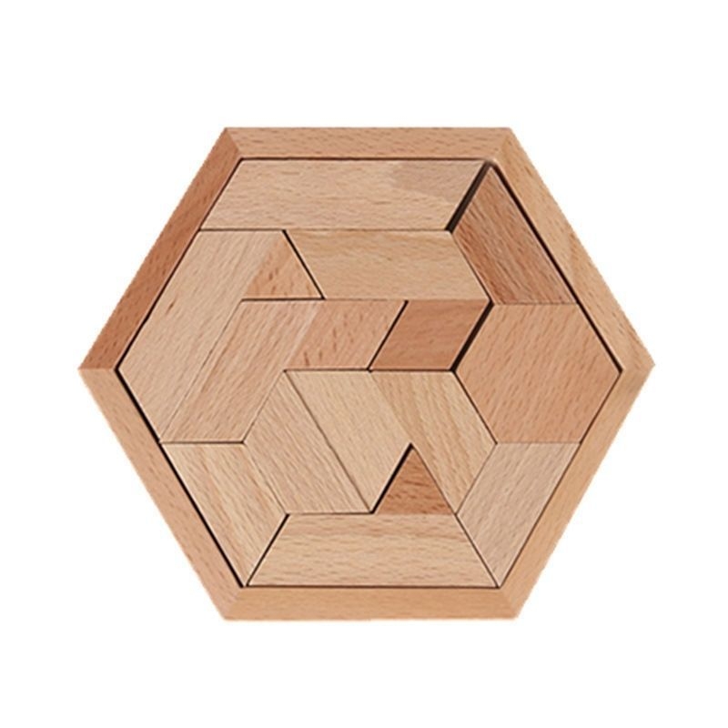 Britanski drveni Tangram slagalica – 3D puzzle s hexagonalnim oblicima – edukativna igra za djecu 0–3 godine