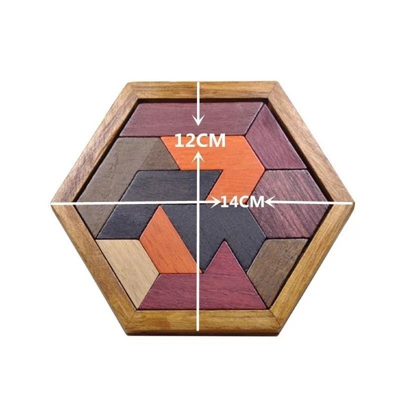 Britanski drveni Tangram slagalica – 3D puzzle s hexagonalnim oblicima – edukativna igra za djecu 0–3 godine