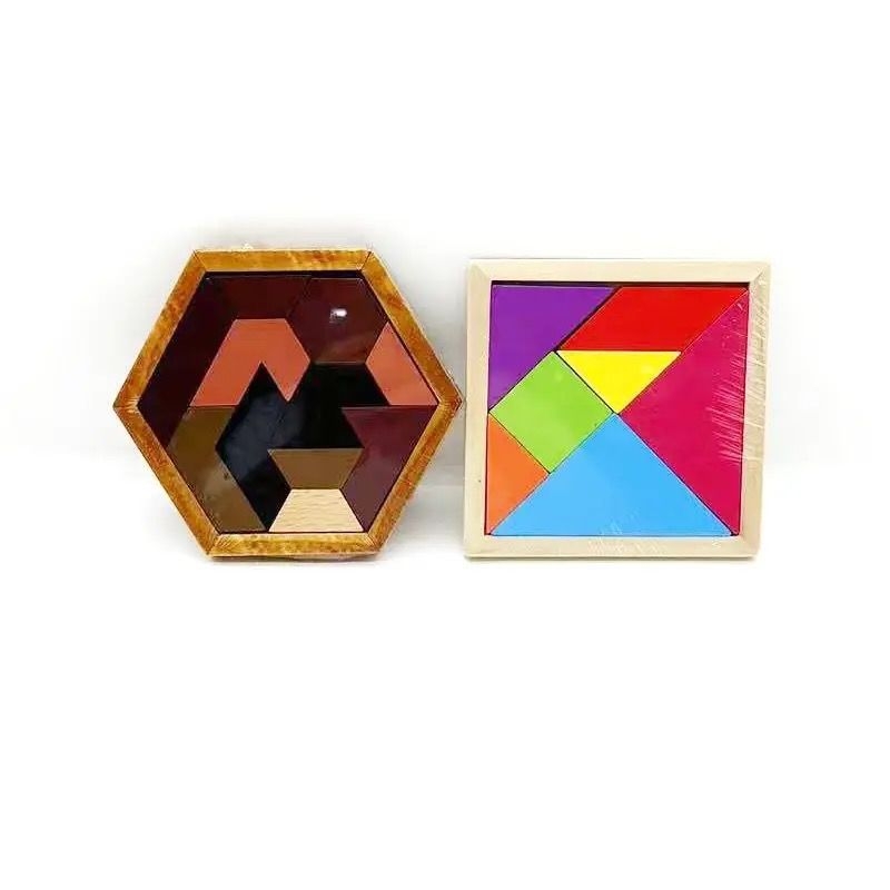 Britanski drveni Tangram slagalica – 3D puzzle s hexagonalnim oblicima – edukativna igra za djecu 0–3 godine