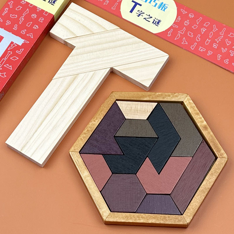 Britanski drveni Tangram slagalica – 3D puzzle s hexagonalnim oblicima – edukativna igra za djecu 0–3 godine